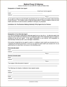 Free Blank Printable Medical Power Of Attorney Form Pdf