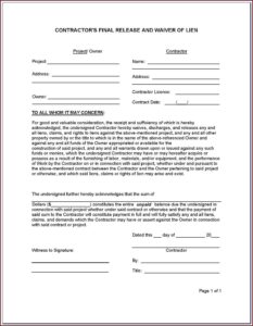 Free Contractor Lien Release Form