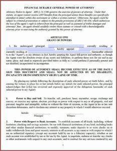 Free Durable Power Of Attorney Form Az