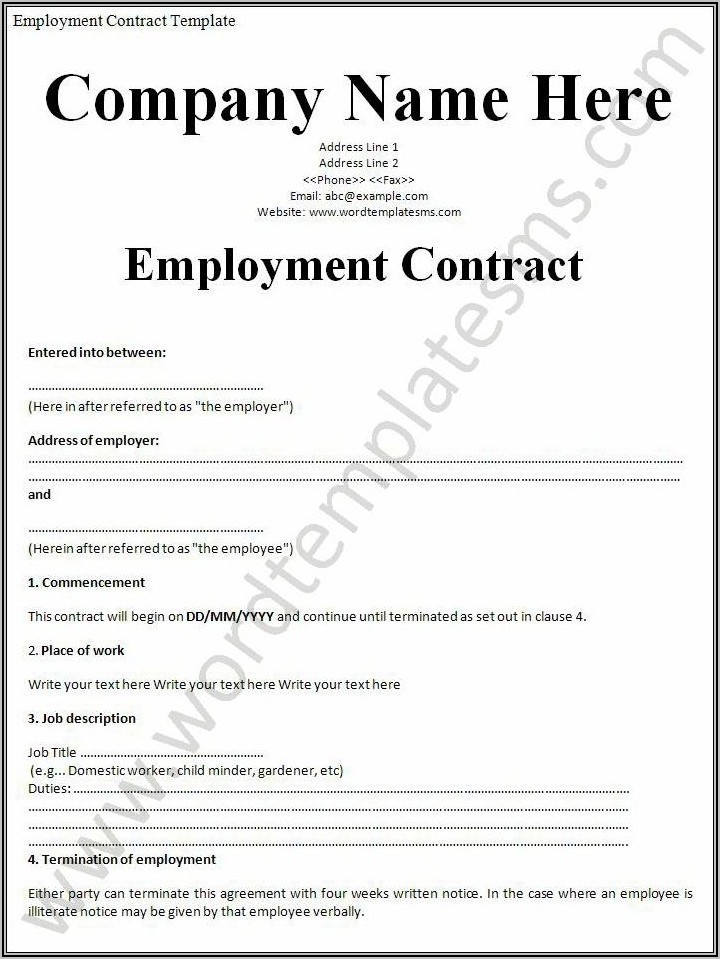 Free Employment Agreement Template Word