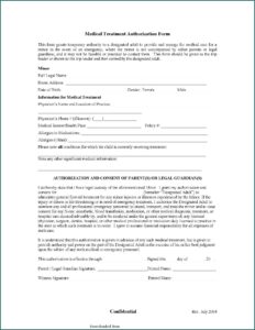Free Medical Treatment Consent Form For Minor