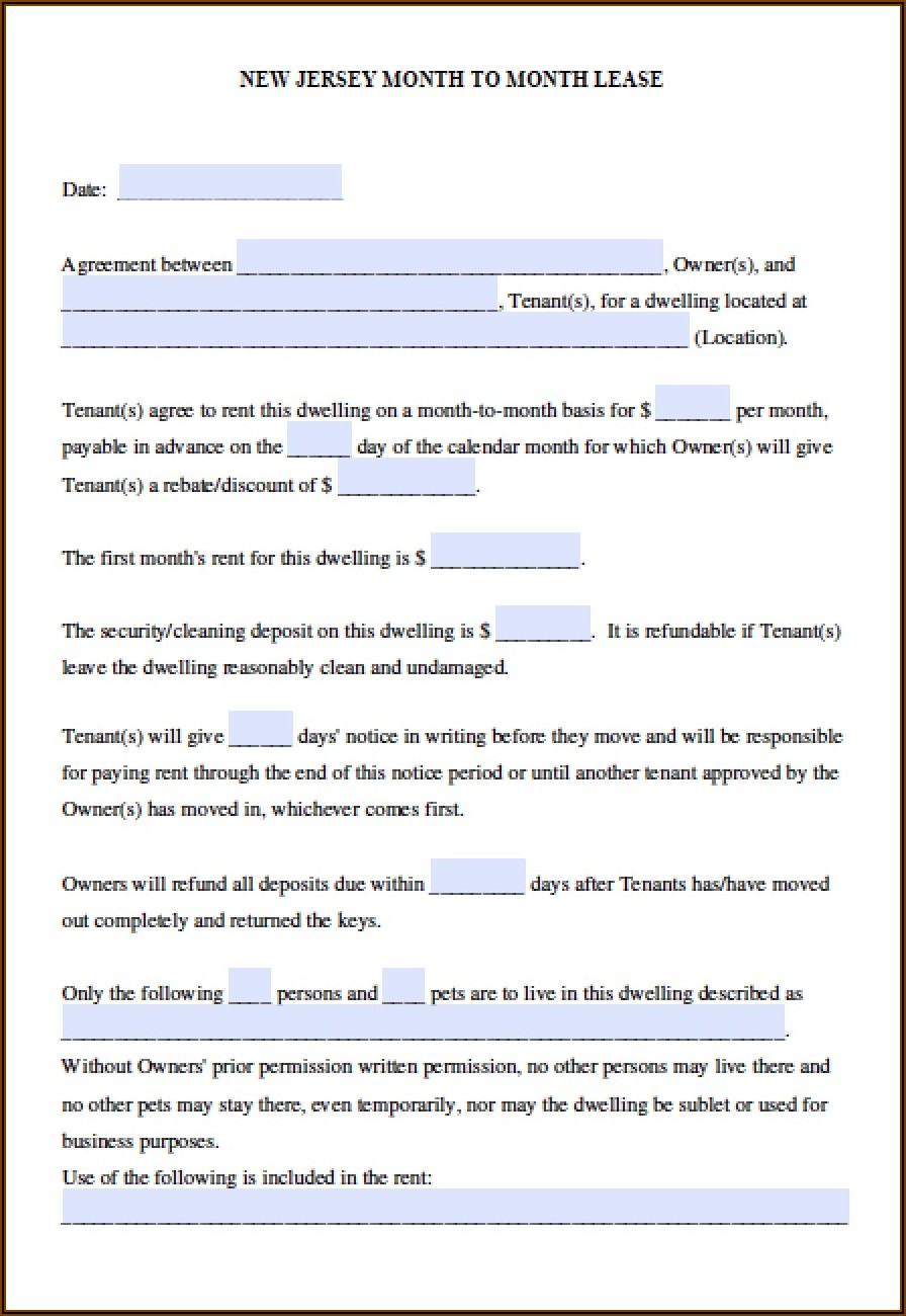 Free New Jersey Residential Lease Agreement Form