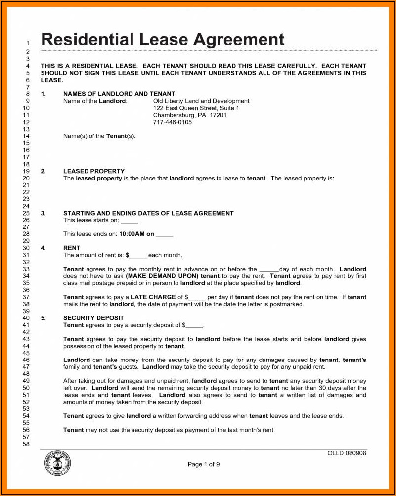 Free One Page Lease Agreement Form