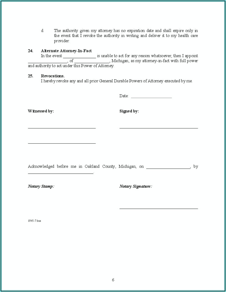 Free Printable Durable Power Of Attorney Form Michigan