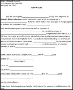Free Sample Lien Waiver Form