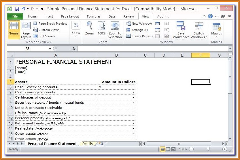 Free Simple Personal Financial Statement Form
