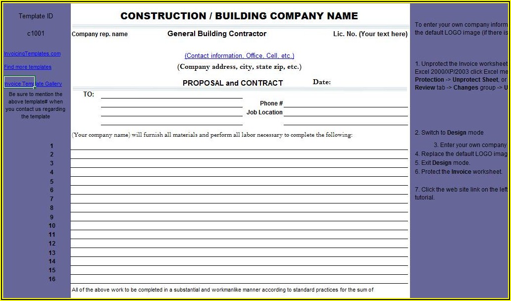 General Contractor Construction Cost Estimate Template Excel