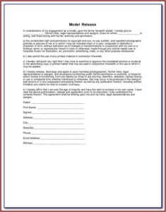 Generic Model Release Form For Photography
