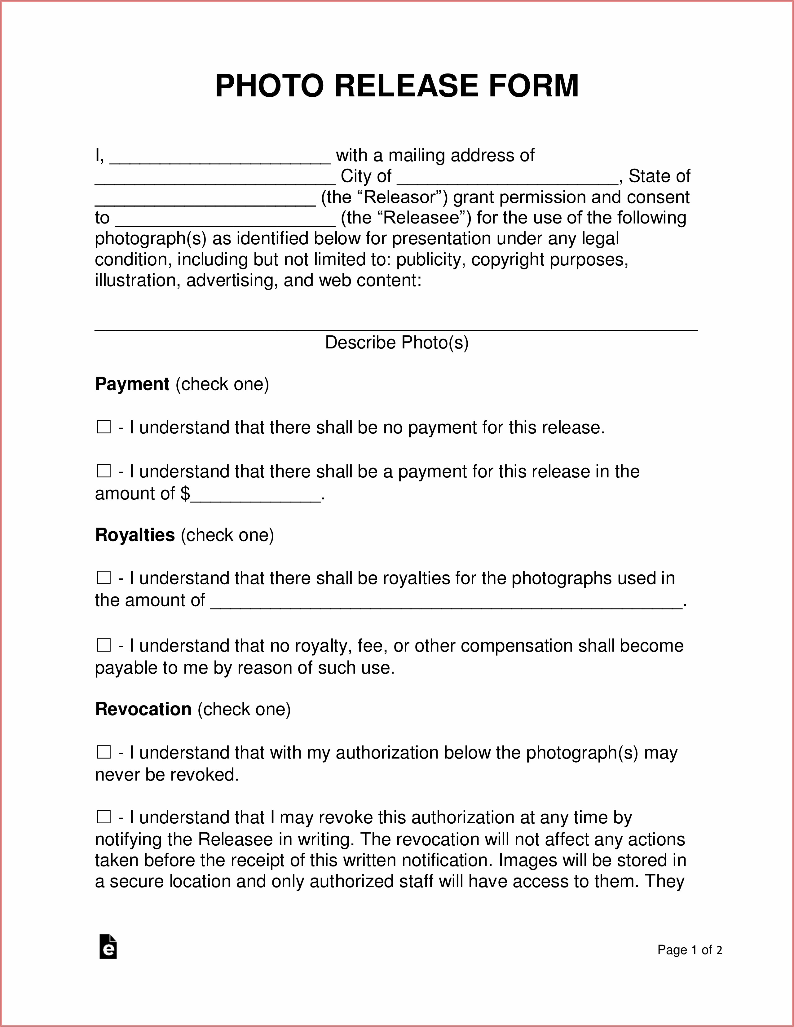 Generic Photography Release Form