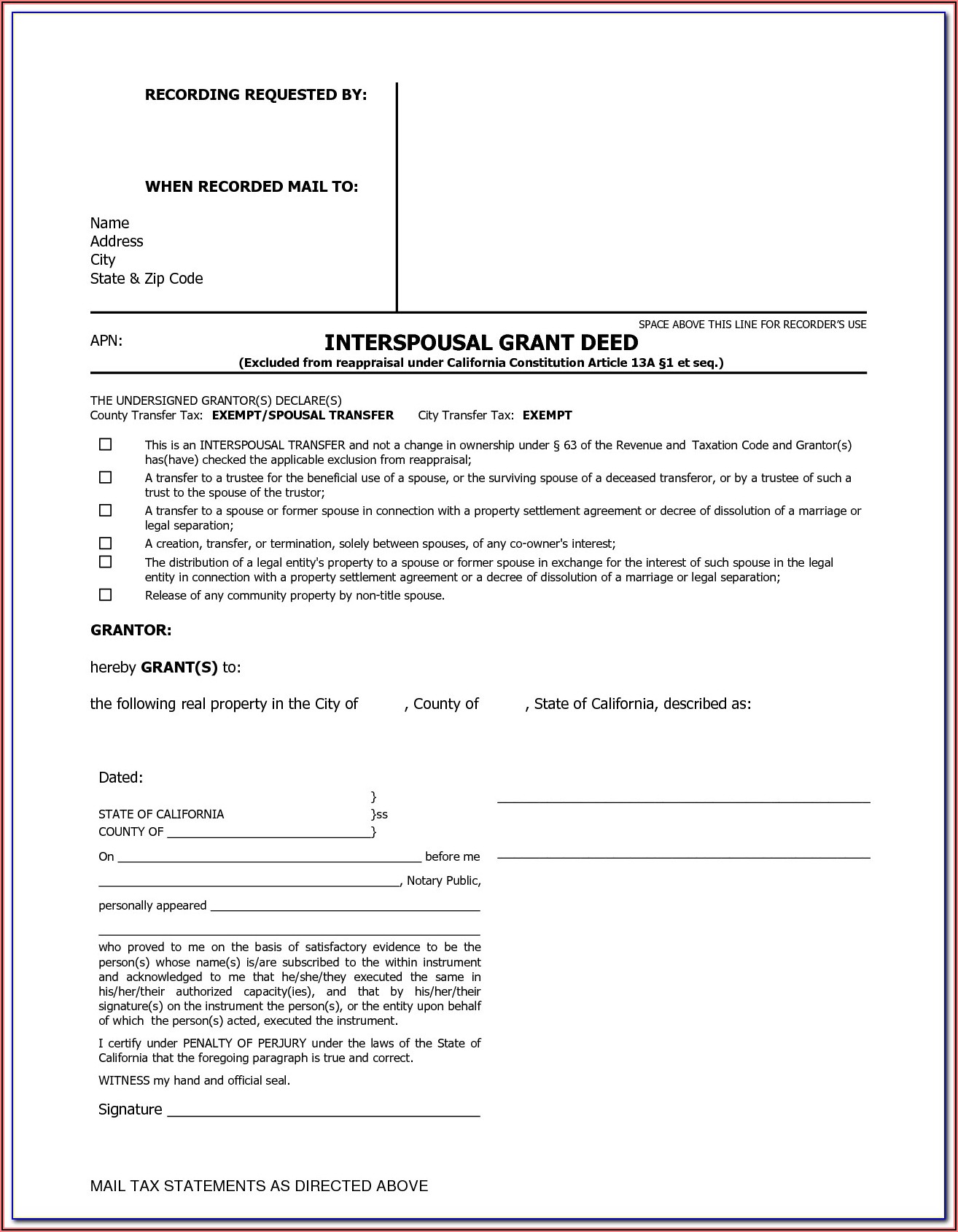 Grant Deed Form Sacramento County California