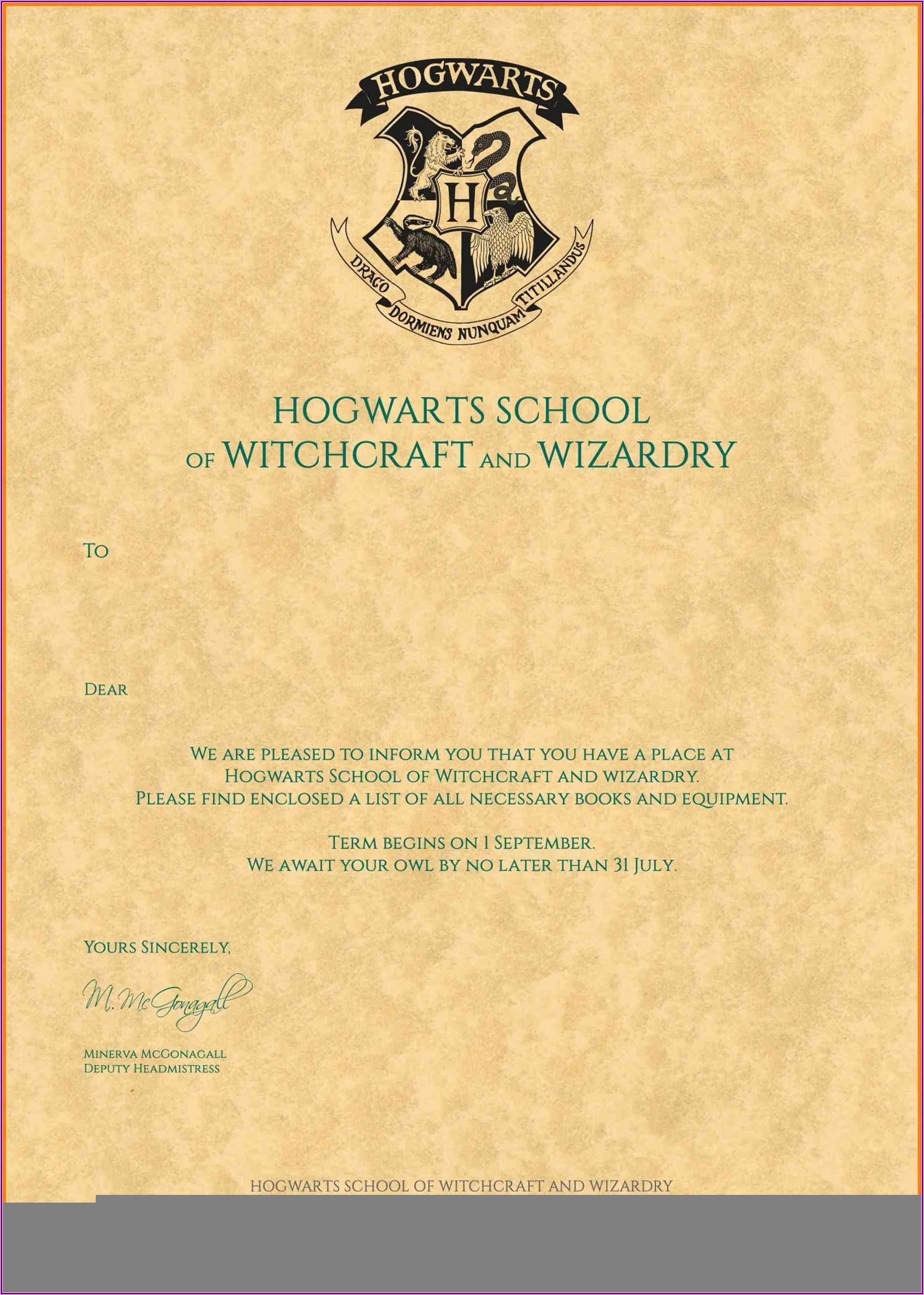 Harry Potter Letter Envelope Printable