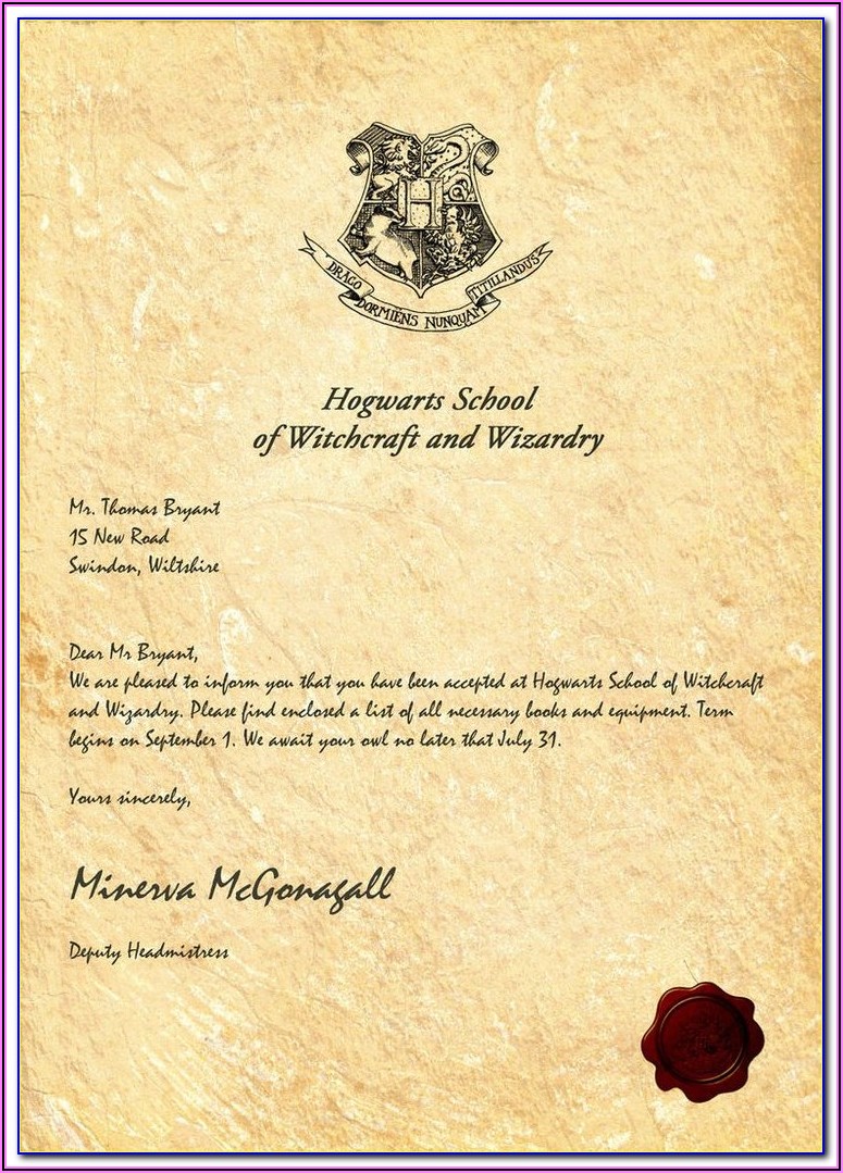 Hogwarts Acceptance Letter Envelope Free Printable