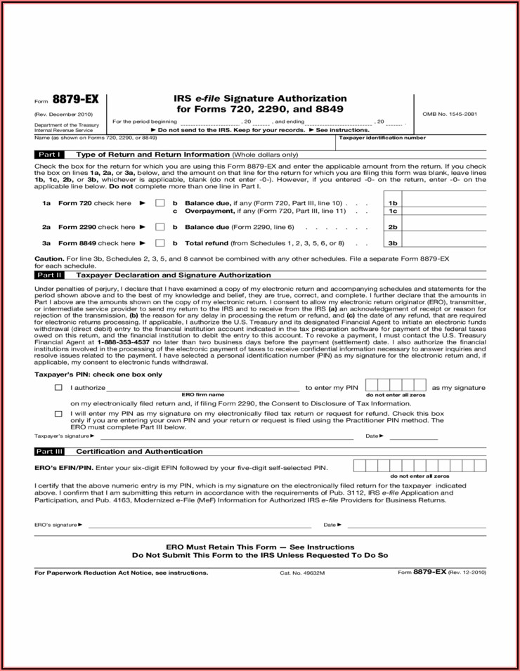 Irs Form 8879 E File Signature Authorization