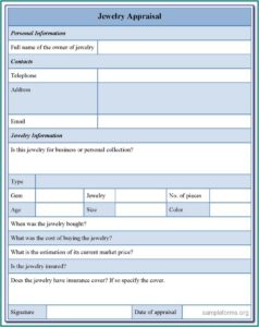 Jewelry Appraisal Forms