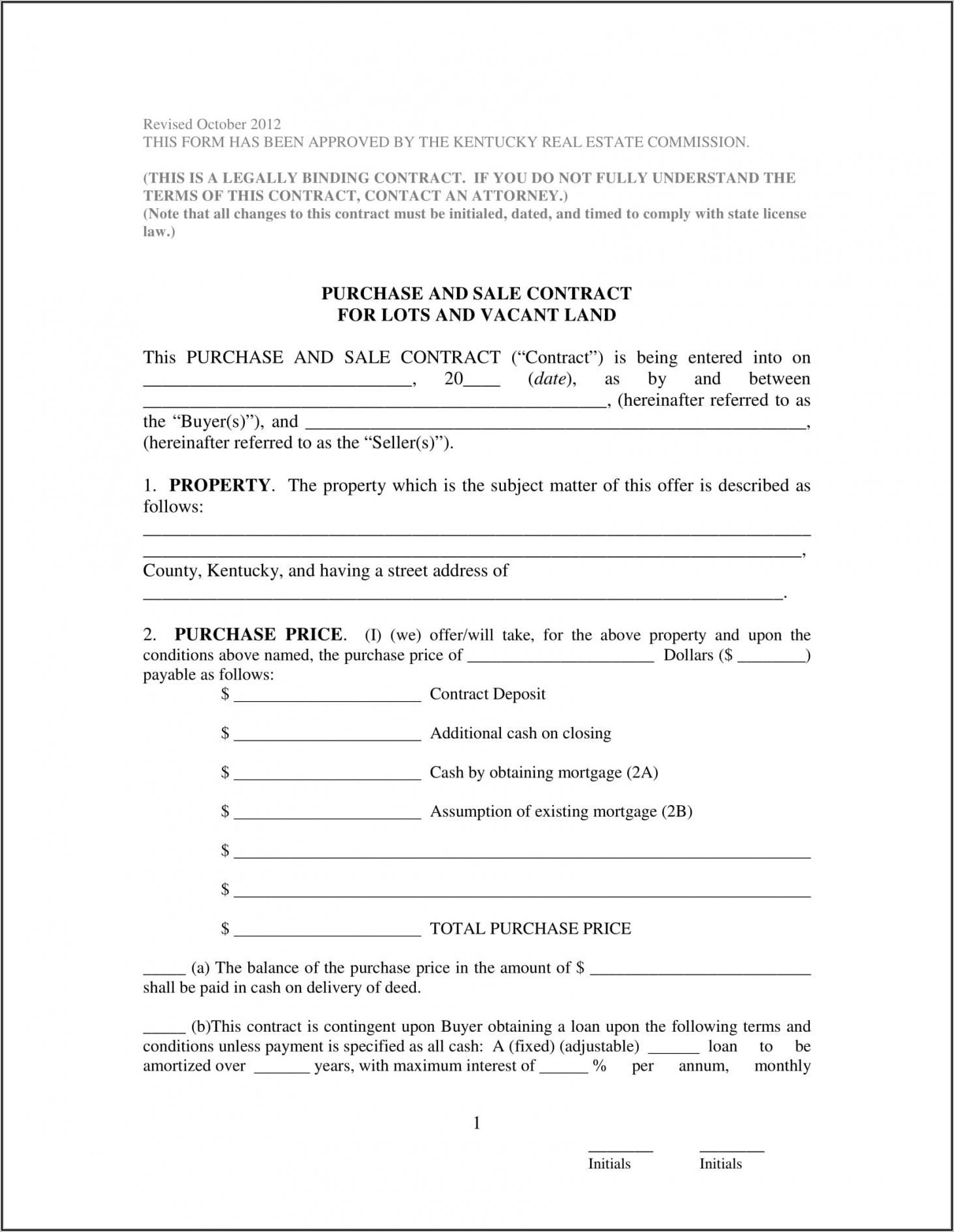 Land Sale Contract Template