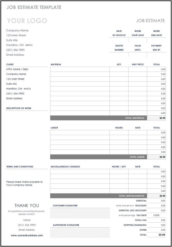 Landscape Cost Estimate Template