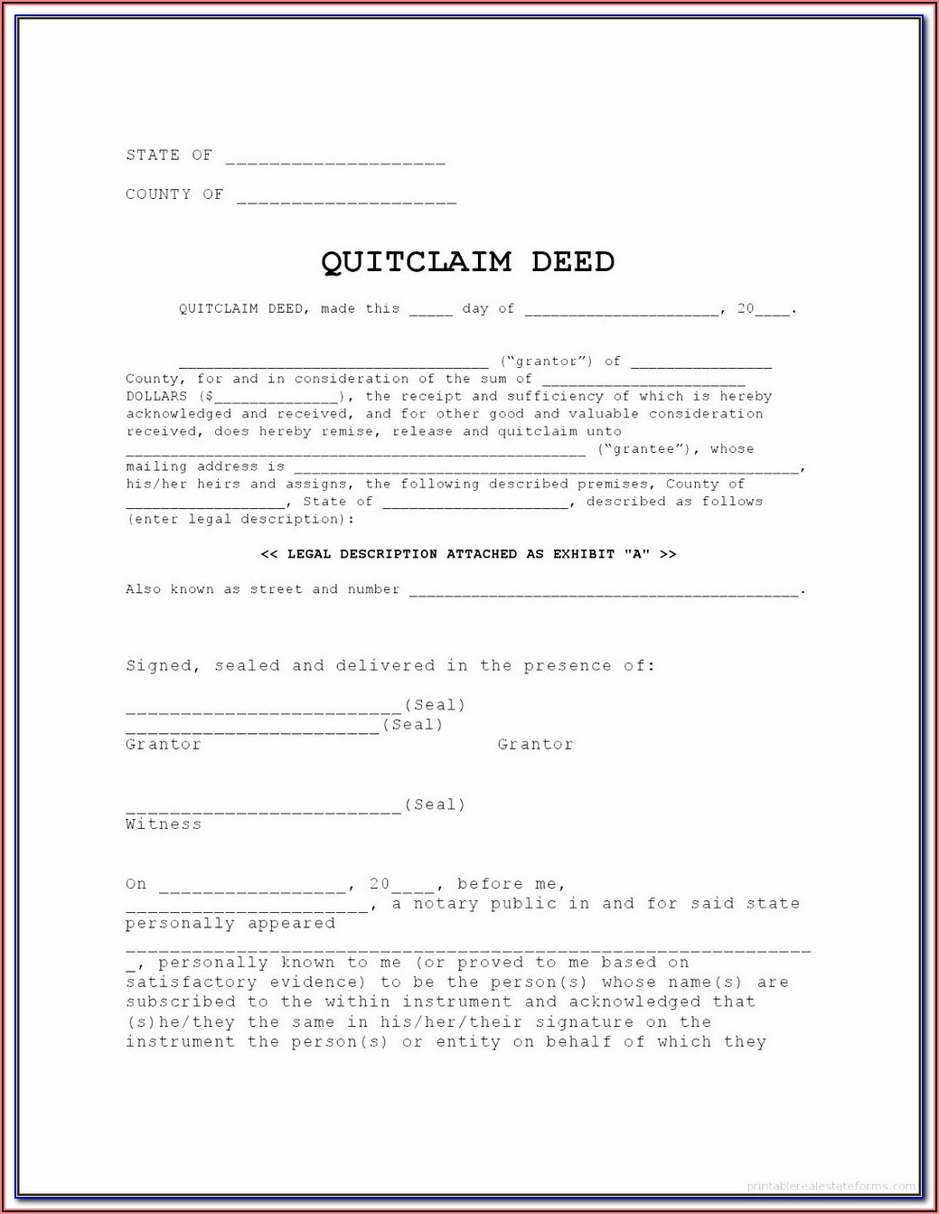 Lee County Quit Claim Deed Form