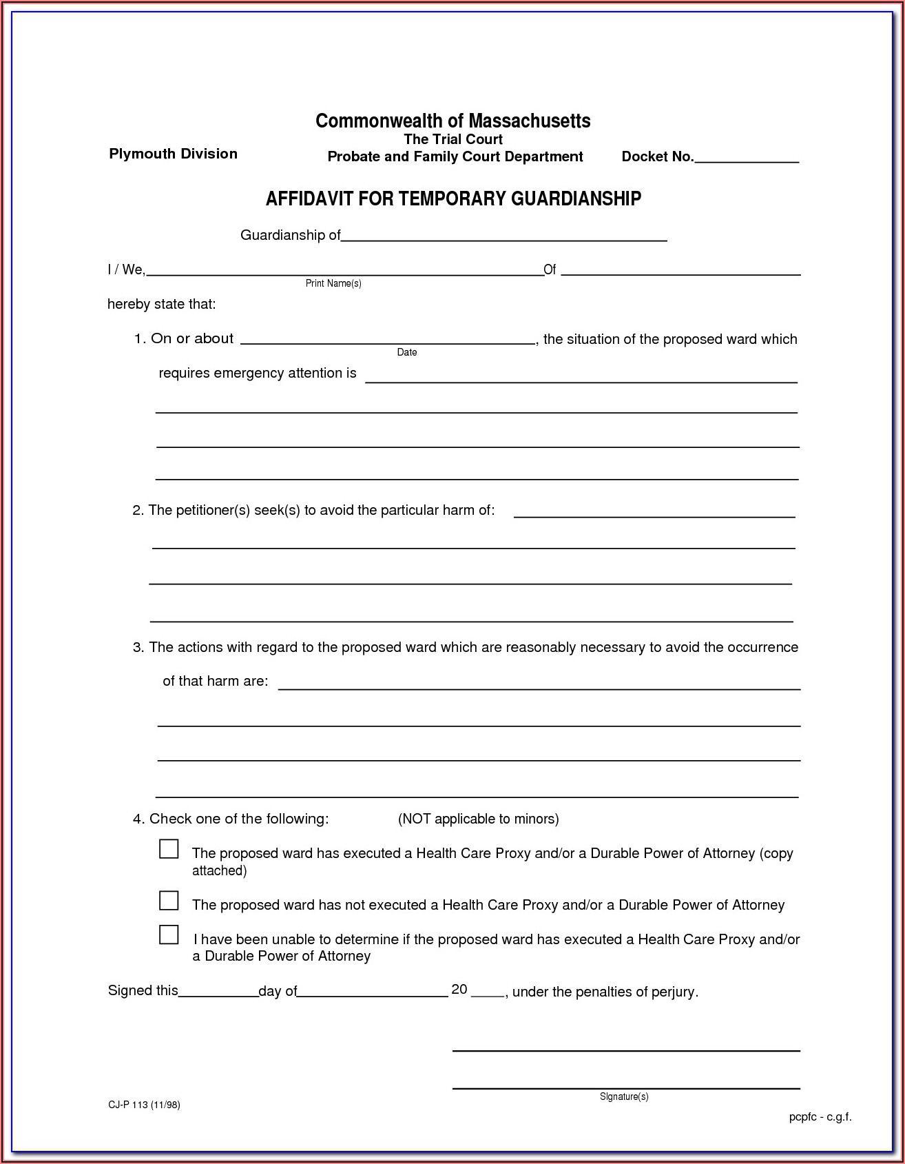 Legal Guardianship Forms In Texas