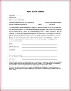 Lien Waiver Form New York