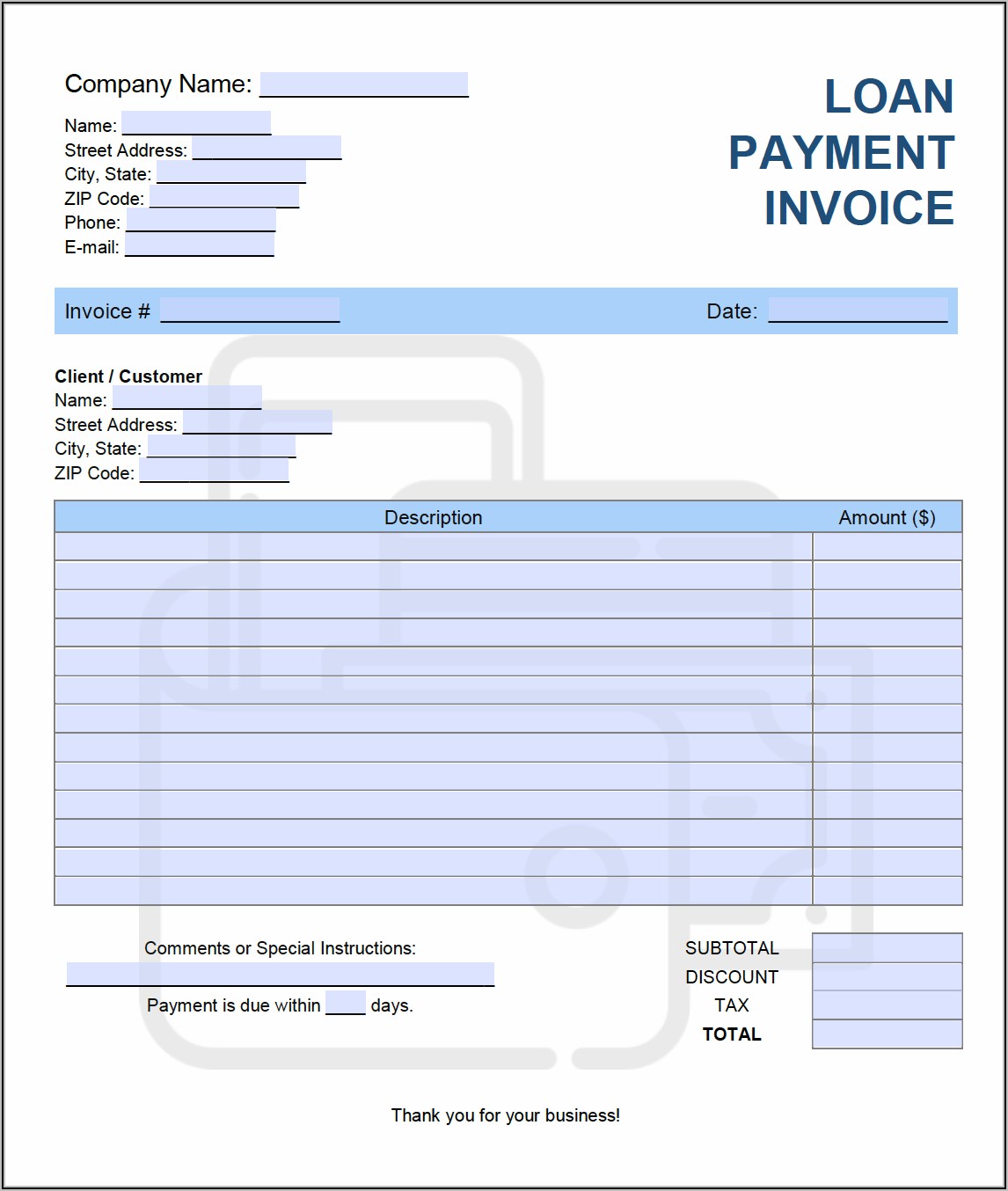 Loan Payment Invoice Template Free