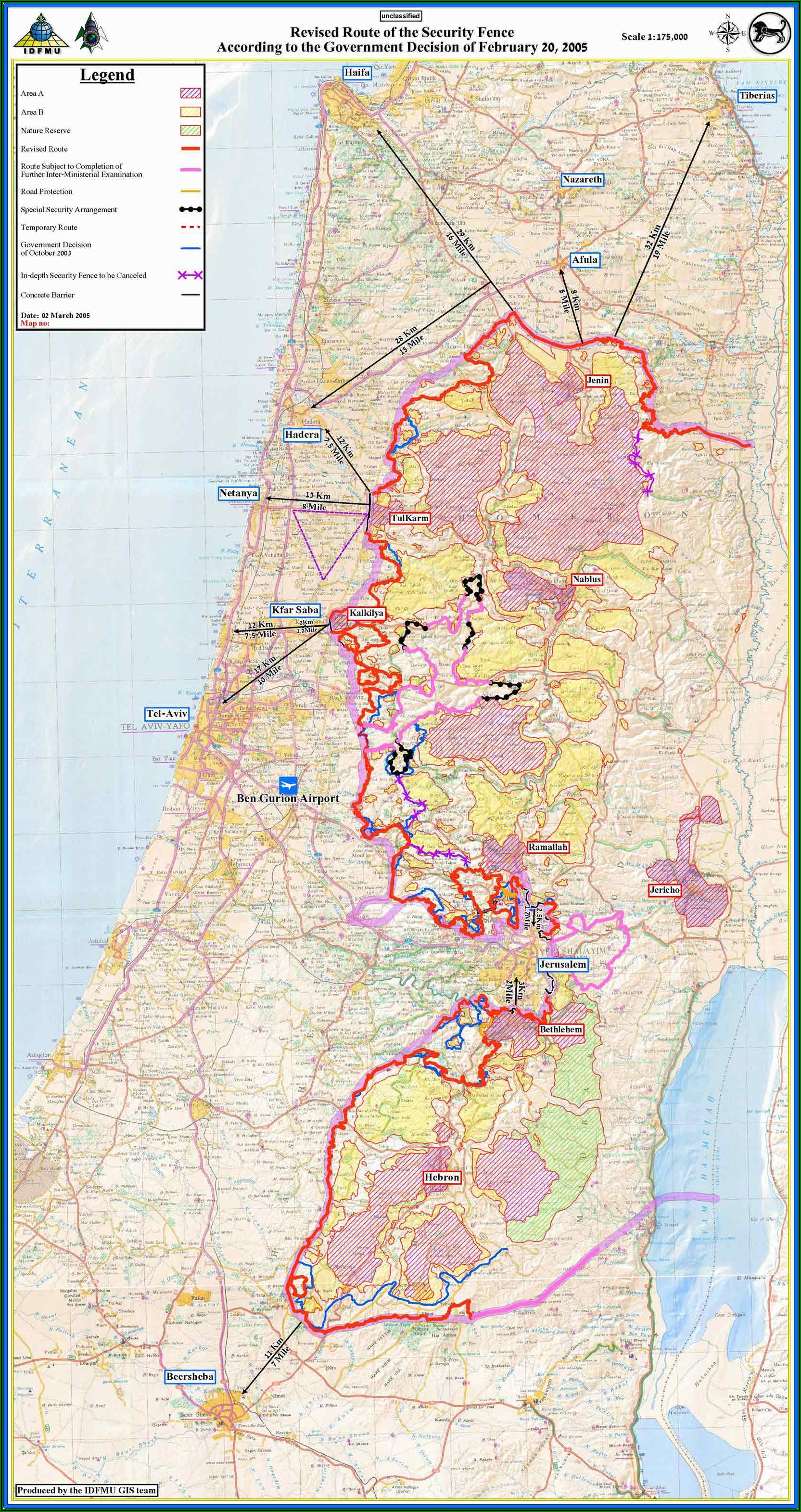Map Of Israeli Separation Wall