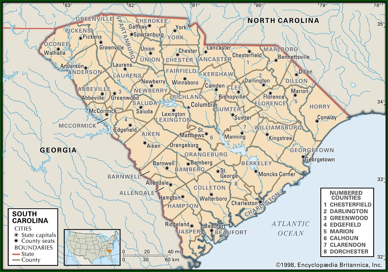 Map Of North And South Carolina With Major Cities
