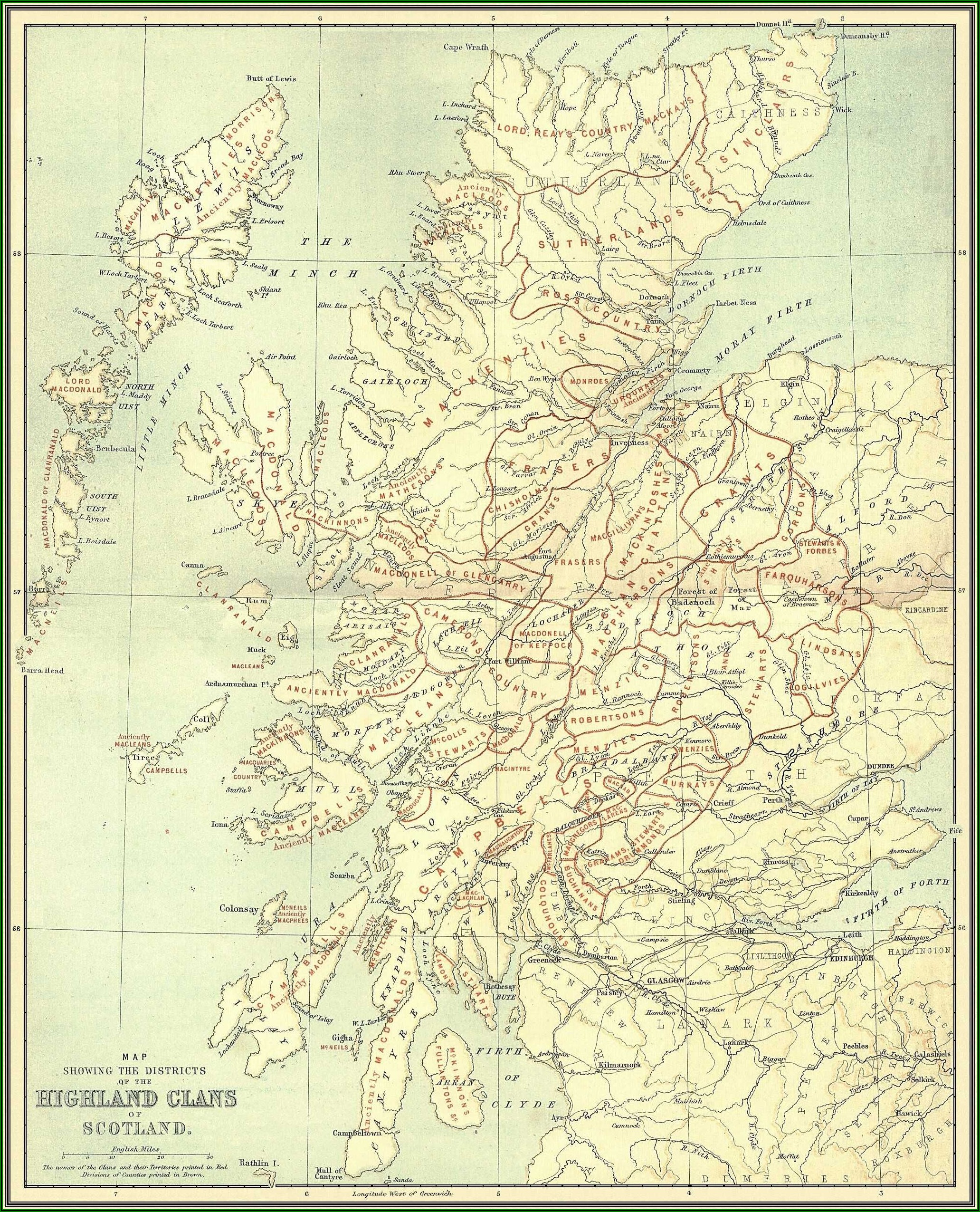 Map Of Scottish Clans Scotland