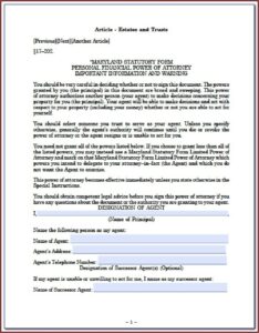 Maryland Statutory Durable Power Of Attorney Form