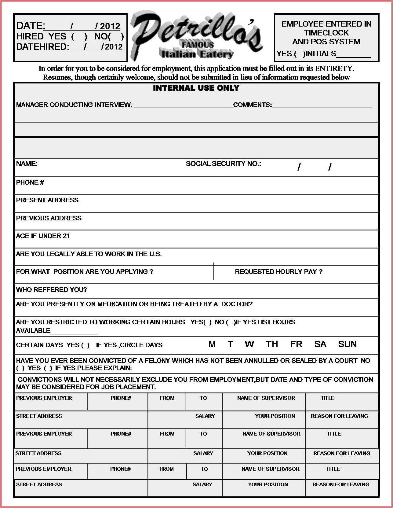 Mcdonalds Job Application Form Canada