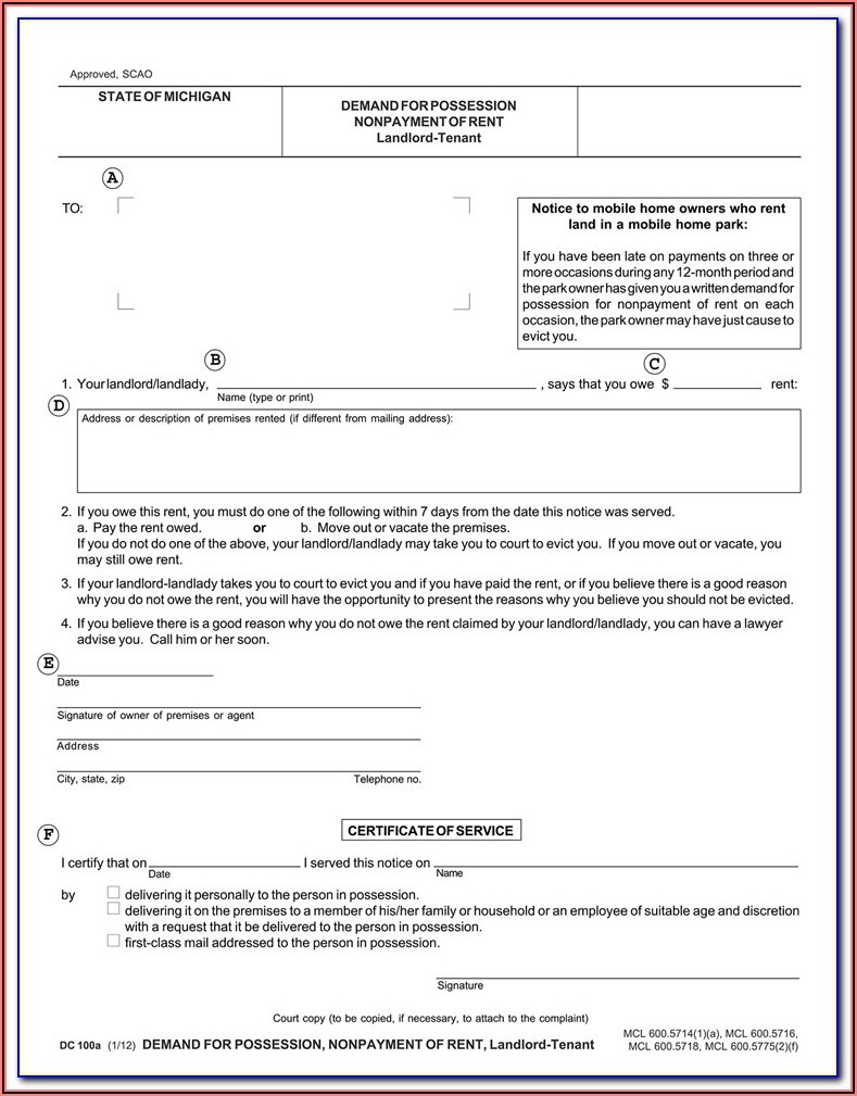 Michigan 30 Day Eviction Notice Form