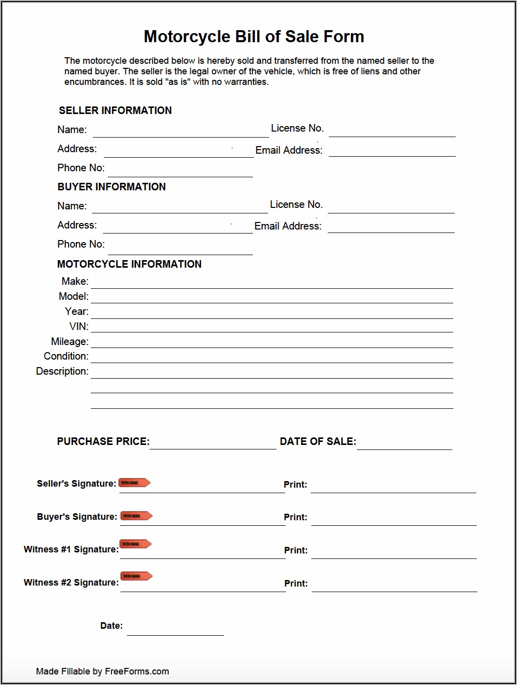 Motorcycle Sale Agreement Form Pdf