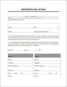 Motorcycle Sale Agreement Format In Word