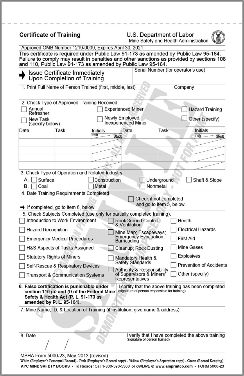 Msha Equipment Inspection Forms