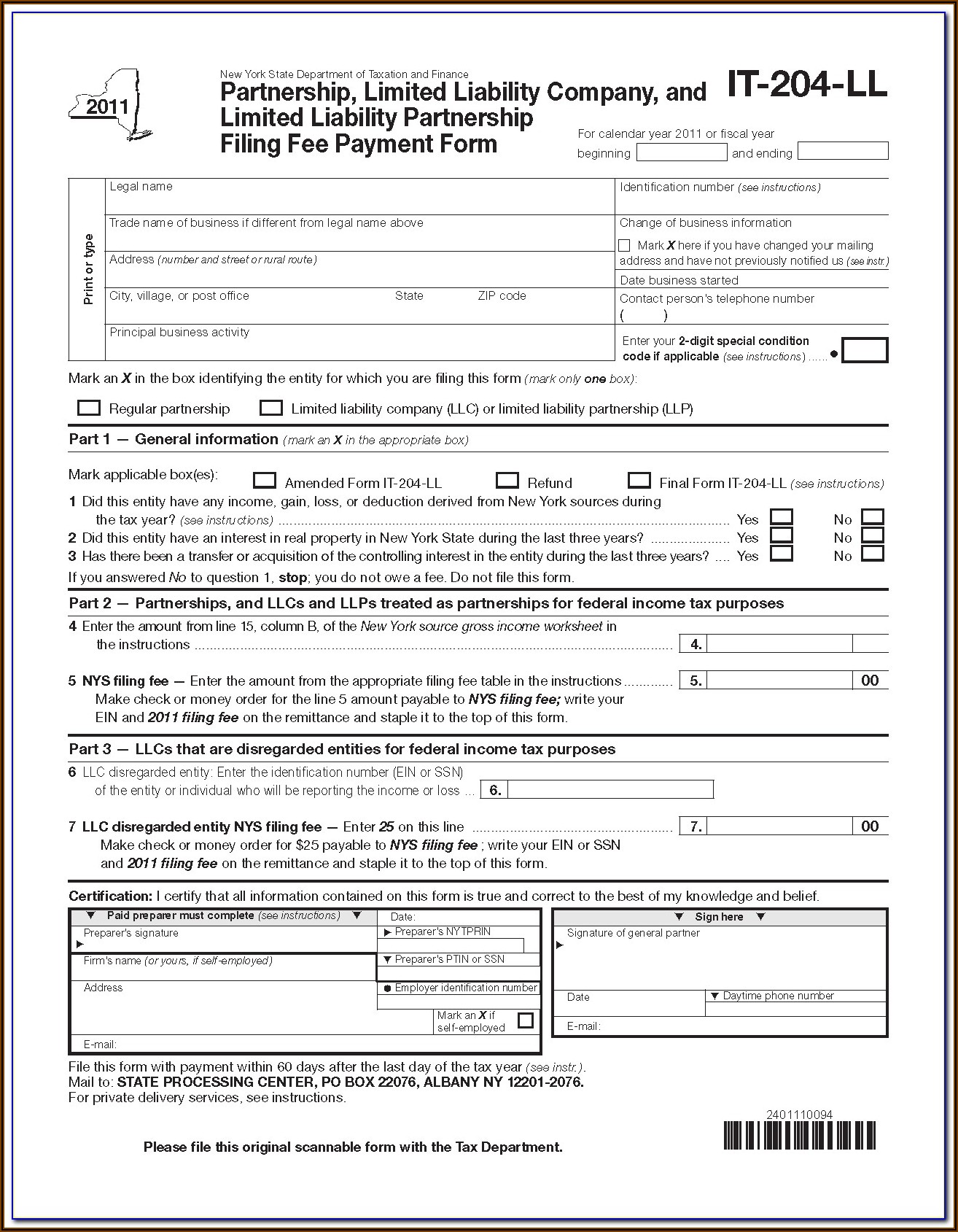 New York Llc Form It 204 Ll