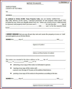 Notice To Vacate Texas Form