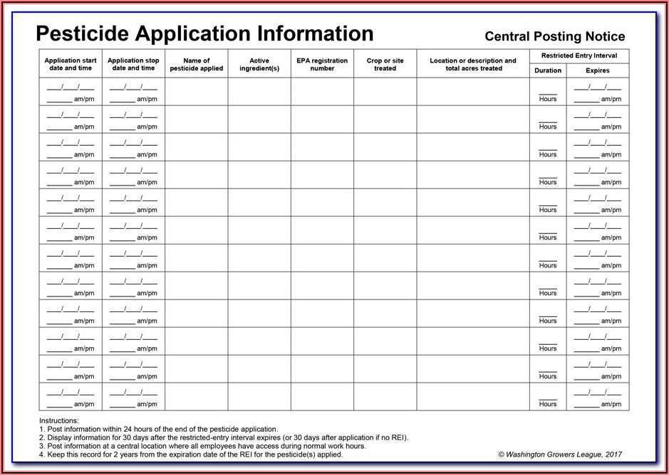 Pa Pesticide Record Keeping Form