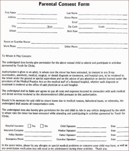 Parental Consent Form Field Trip Template