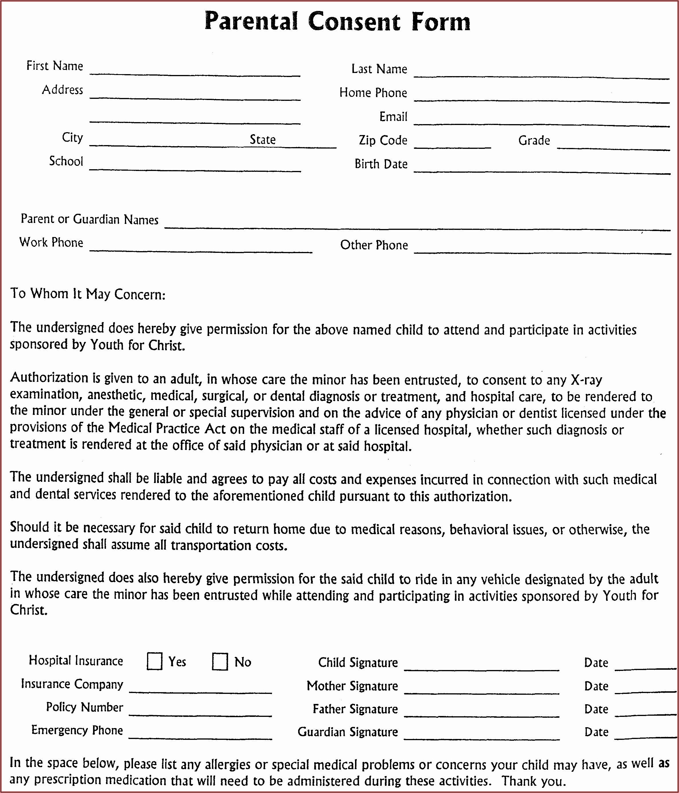 Parental Consent Form For Travel Example