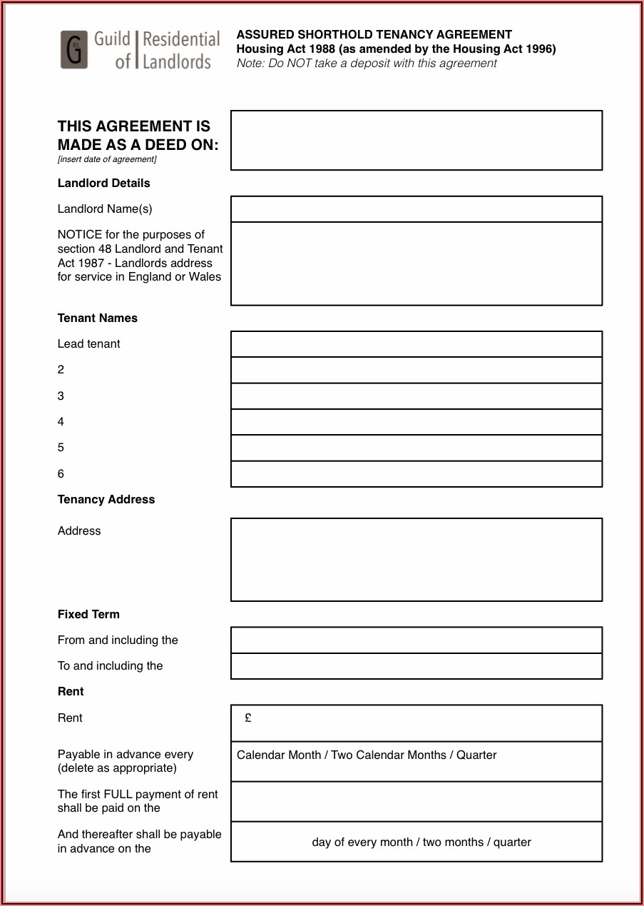 Pdf Printable Free Tenancy Agreement Template Word Uk