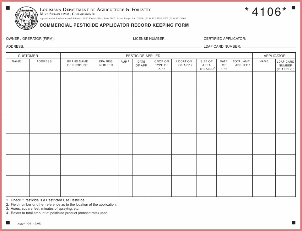 Pesticide Record Keeping Template