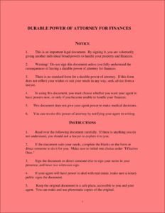 Power Of Attorney Durable Form