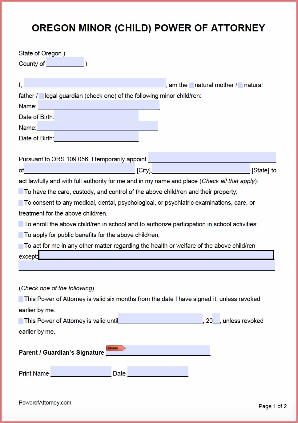 Power Of Attorney Form For Children's Medical
