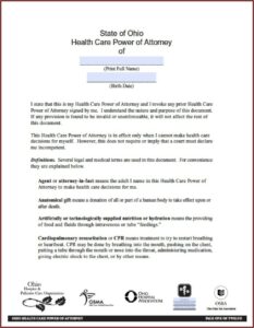 Power Of Attorney Form Medical Ohio