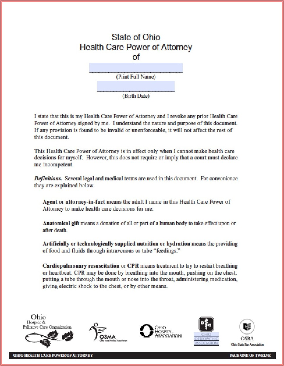 Power Of Attorney Form Medical Ohio