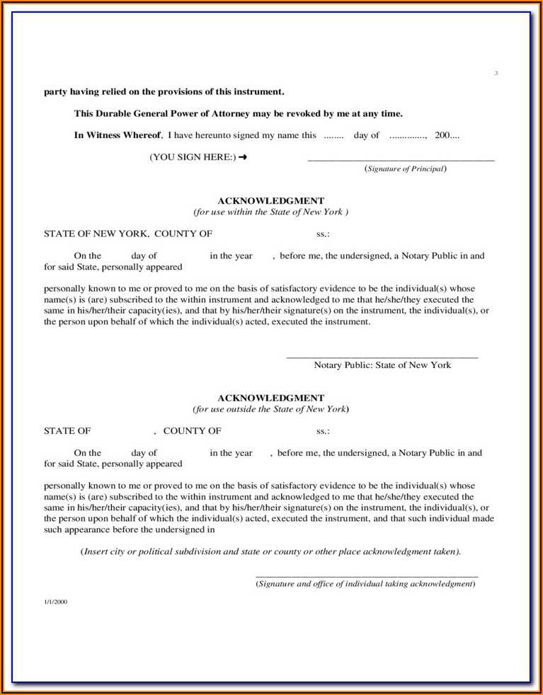 Power Of Attorney Form New York Printable