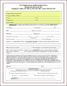 Pre Employment Background Check Form