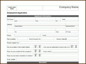 Printable Blank Job Application Form Word Document