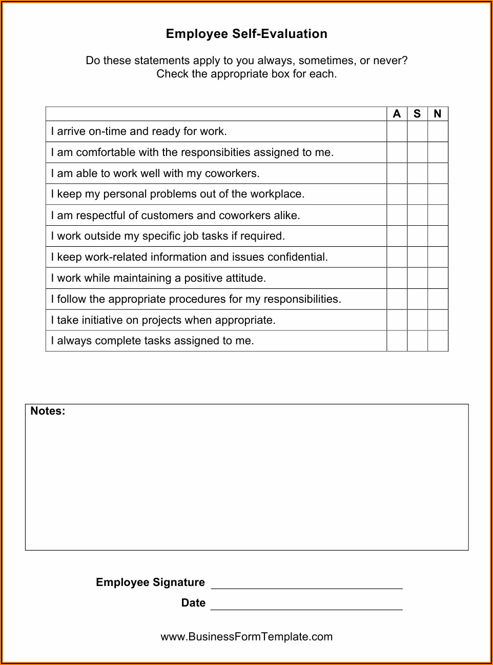 Printable Employee Self Evaluation Form