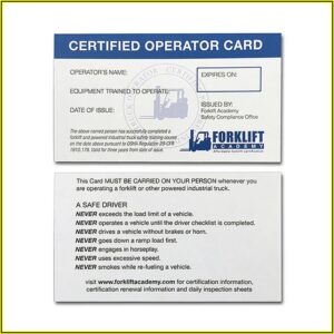 Printable Forklift Certification Card Template Free