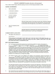 Printable Free Tenancy Agreement Template Word Uk